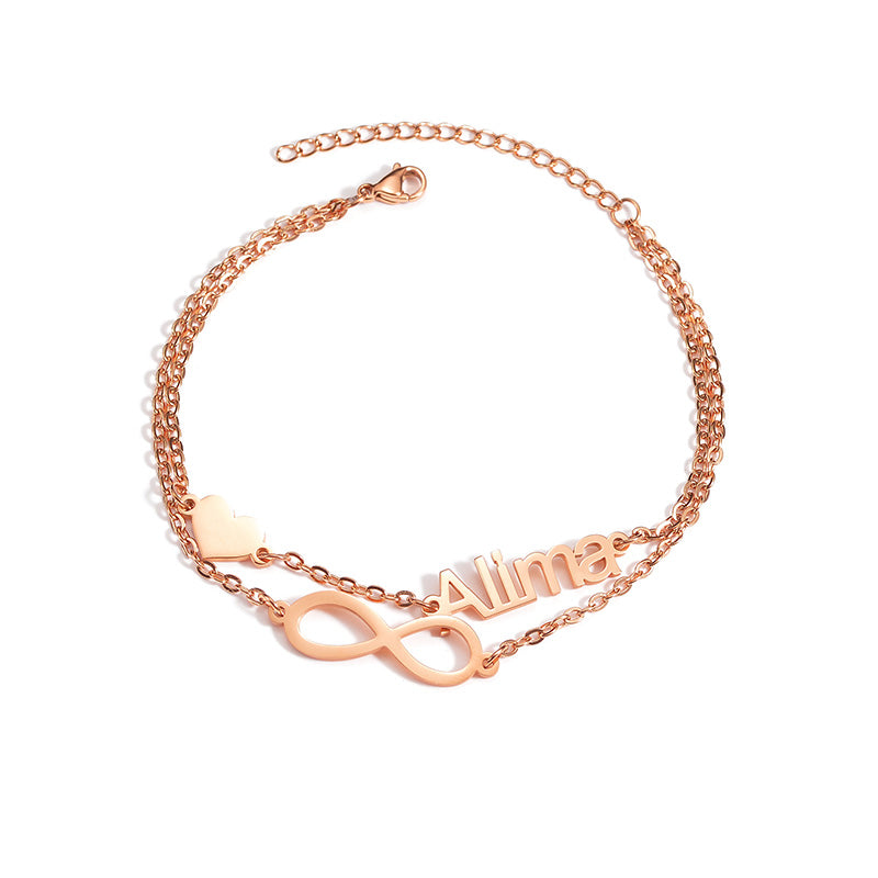 Custom Infinity Heart Name Anklet
