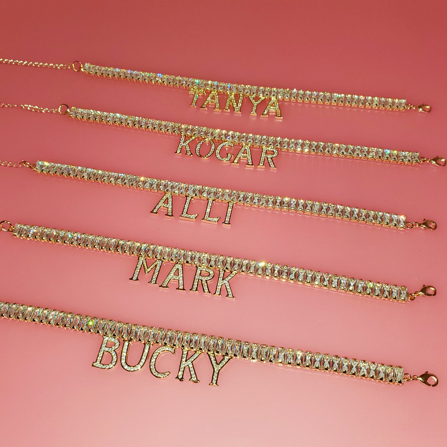 Square Rhinestone Name Anklet