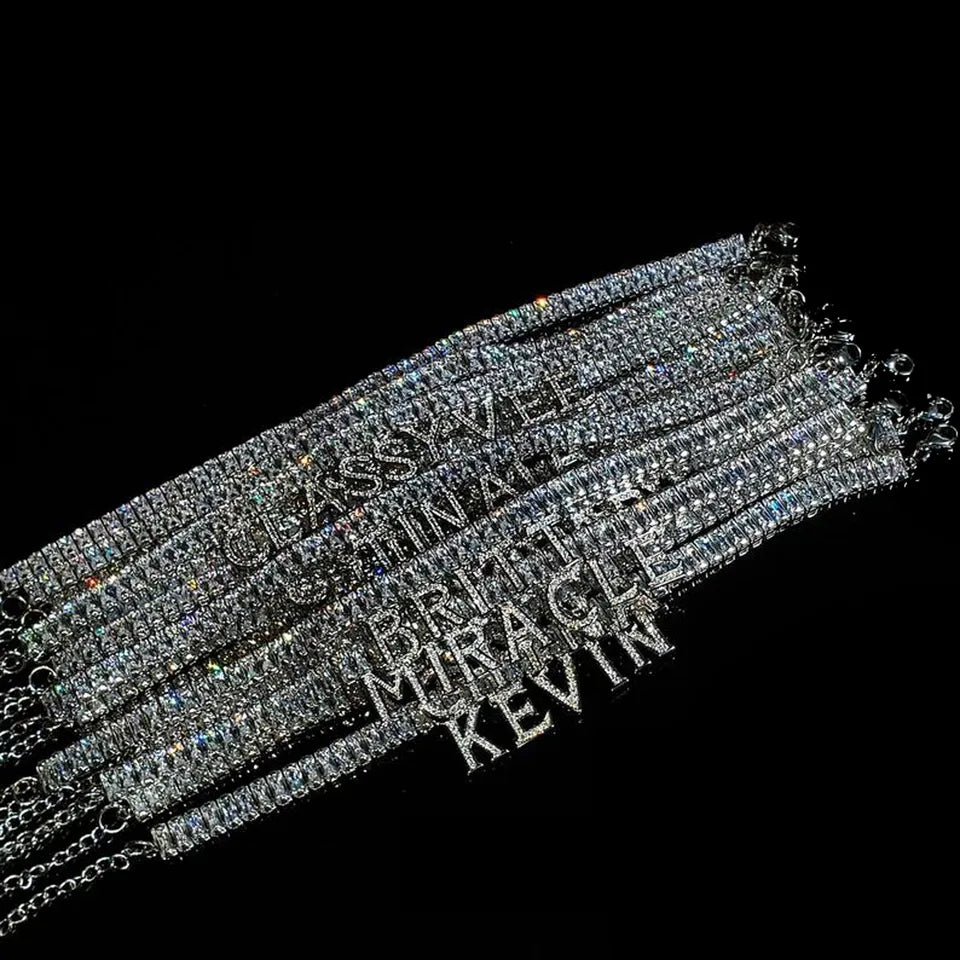 Square Rhinestone Name Anklet