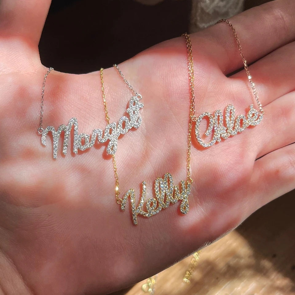 Custom Curve Rhinestone Name Chain