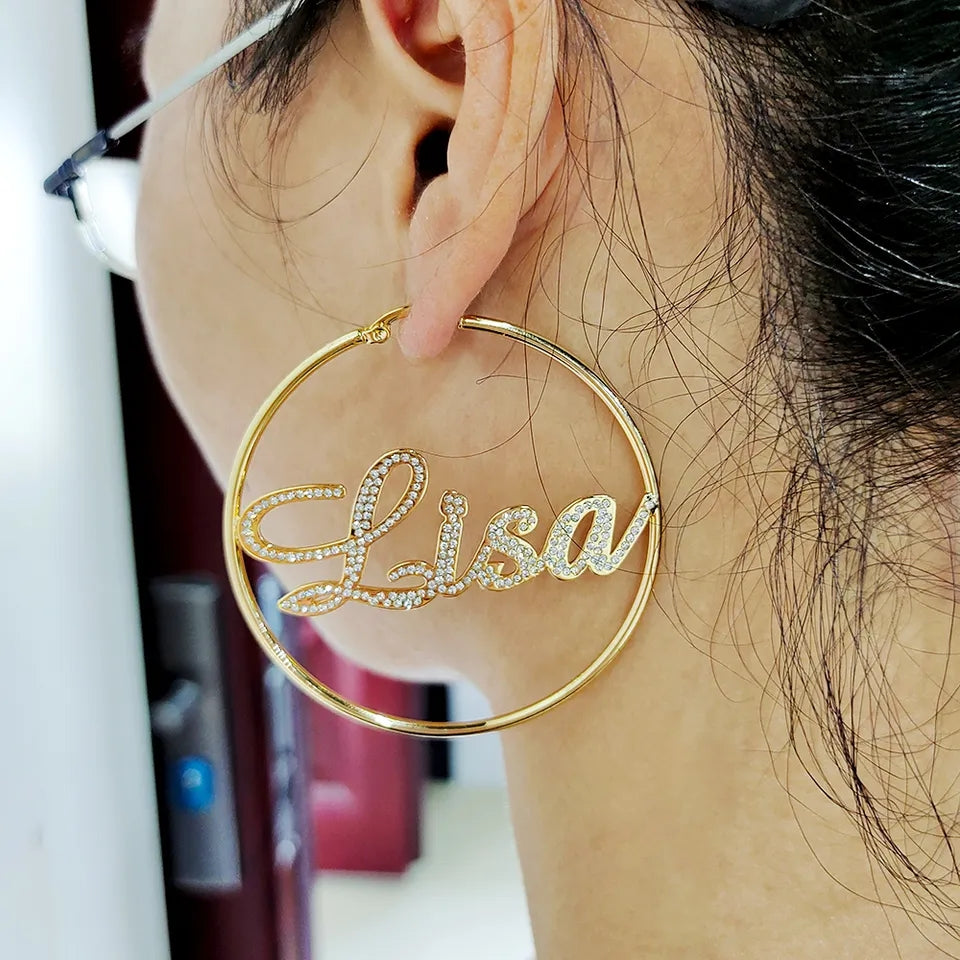 Rhinestone Cursive Name Hoops