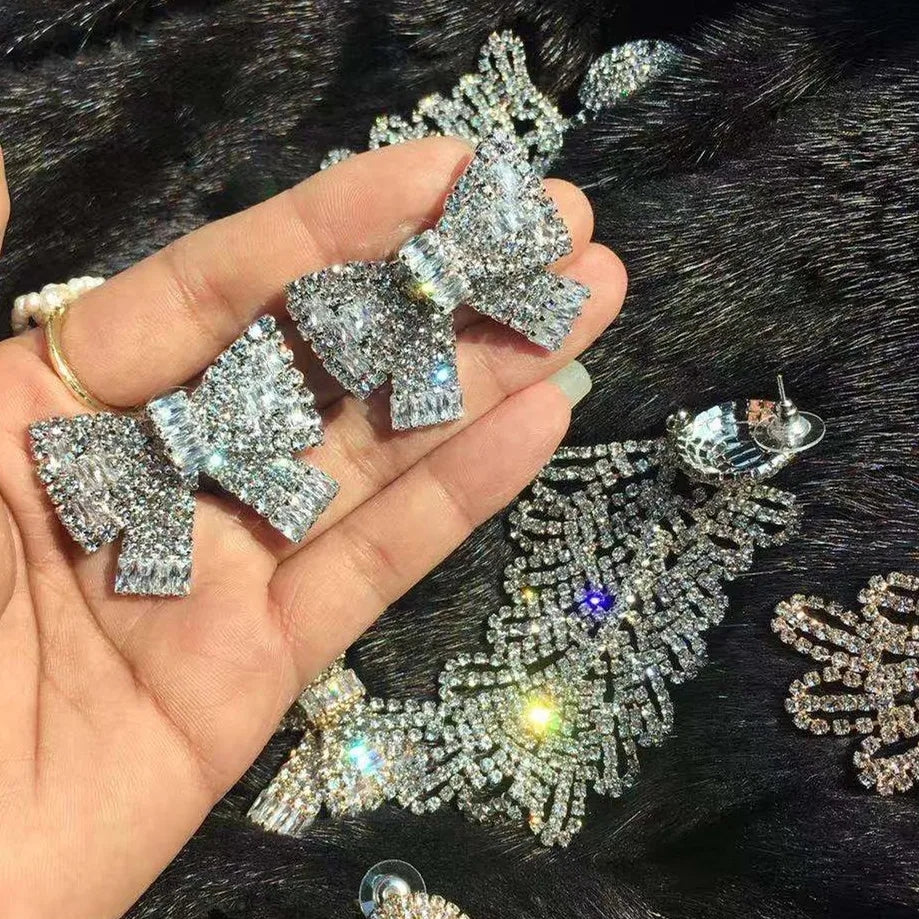 Rhinestone Bow Earrings