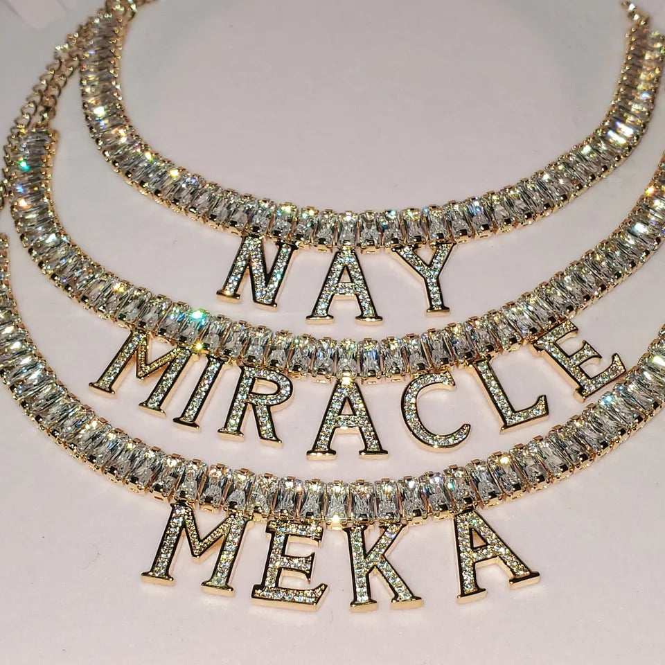 Square Rhinestone Name Necklace