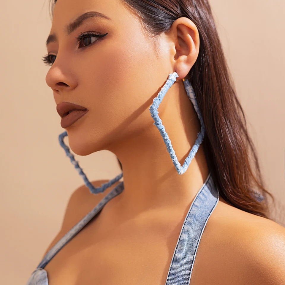 Big Denim Square Hoops