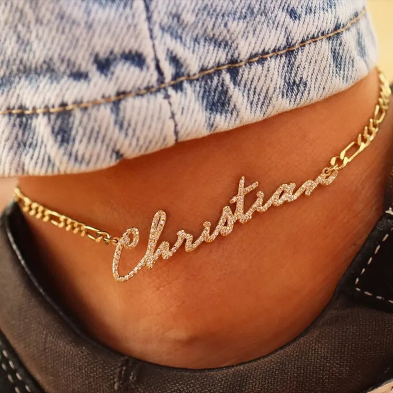Custom Rhinestone Name Anklet