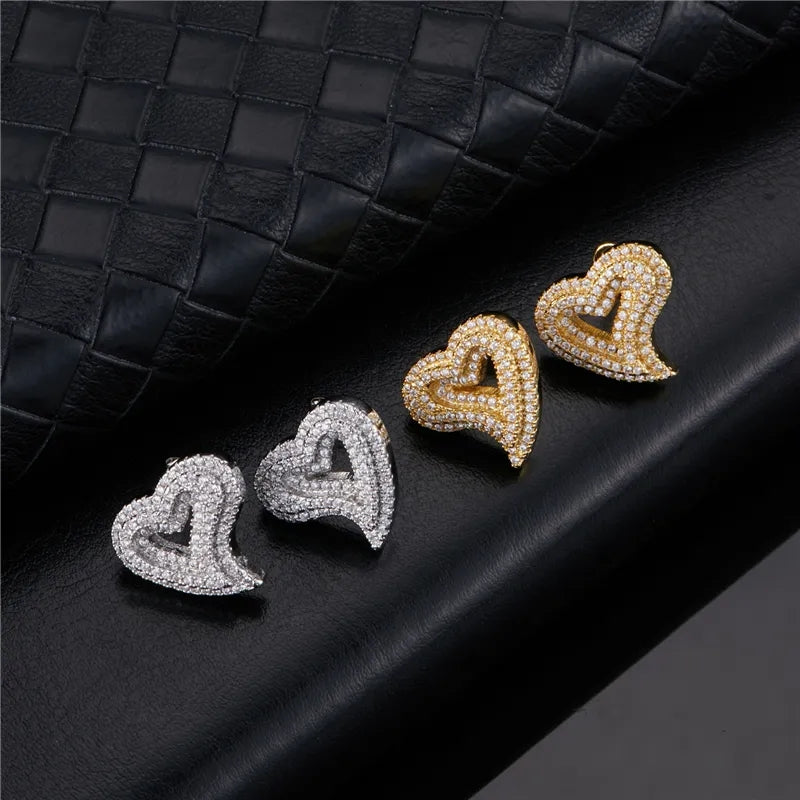 Pave Heart Stud Earrings