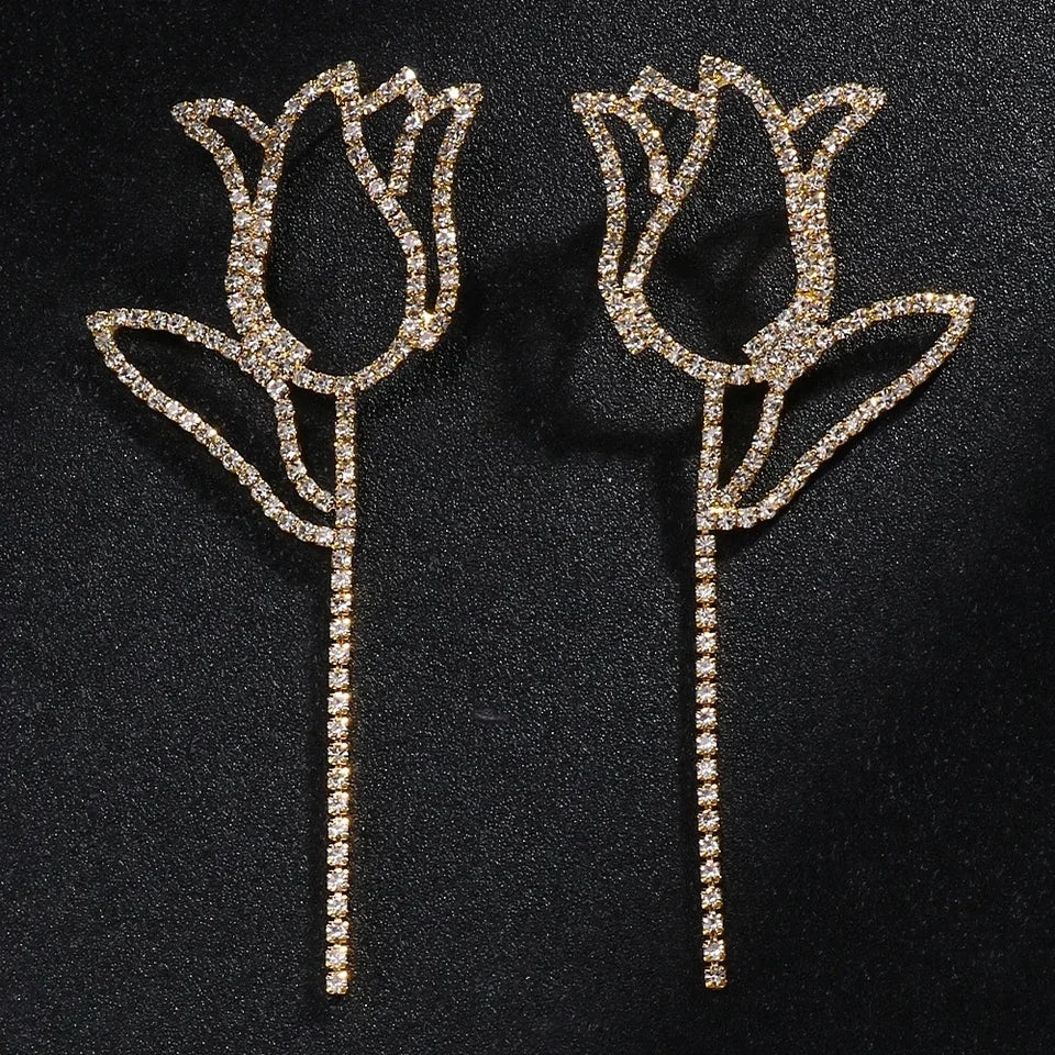 Rhinestone Rose Earrings