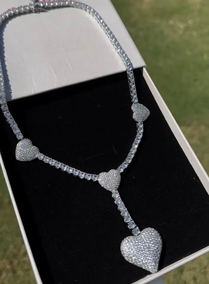 Drop Heart Rhinestone Necklace