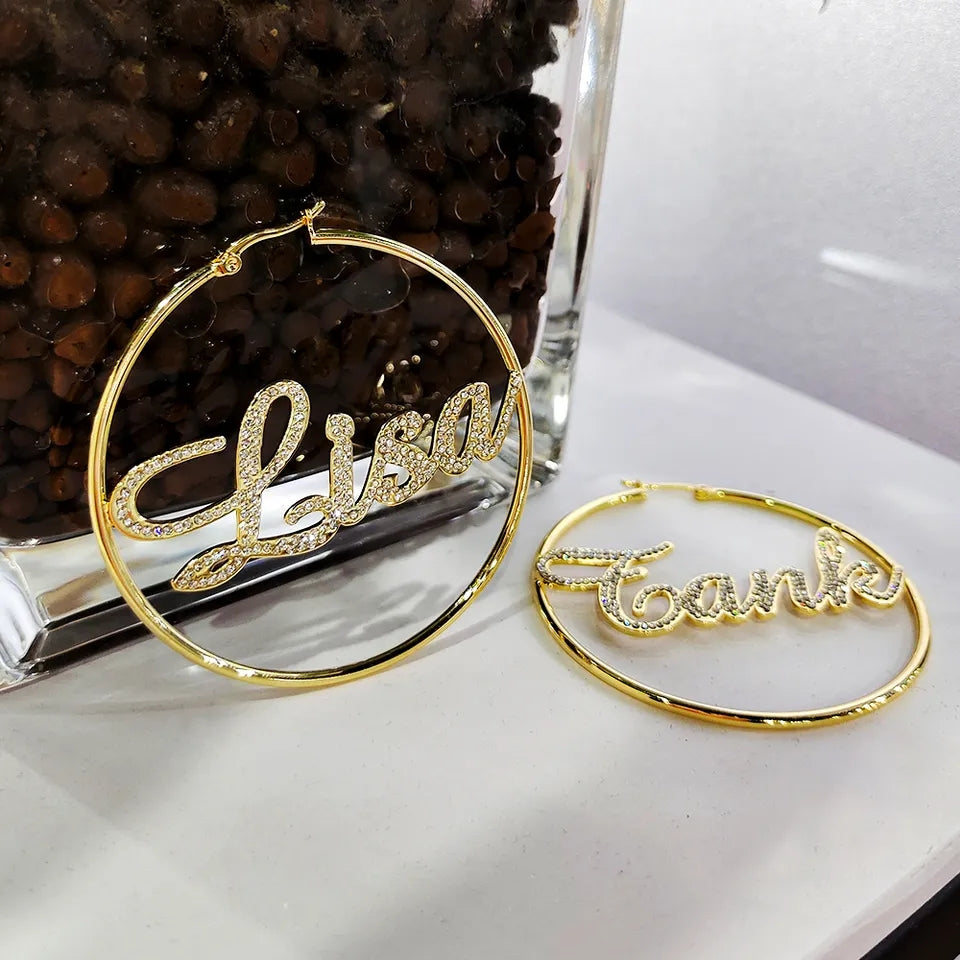 Rhinestone Cursive Name Hoops