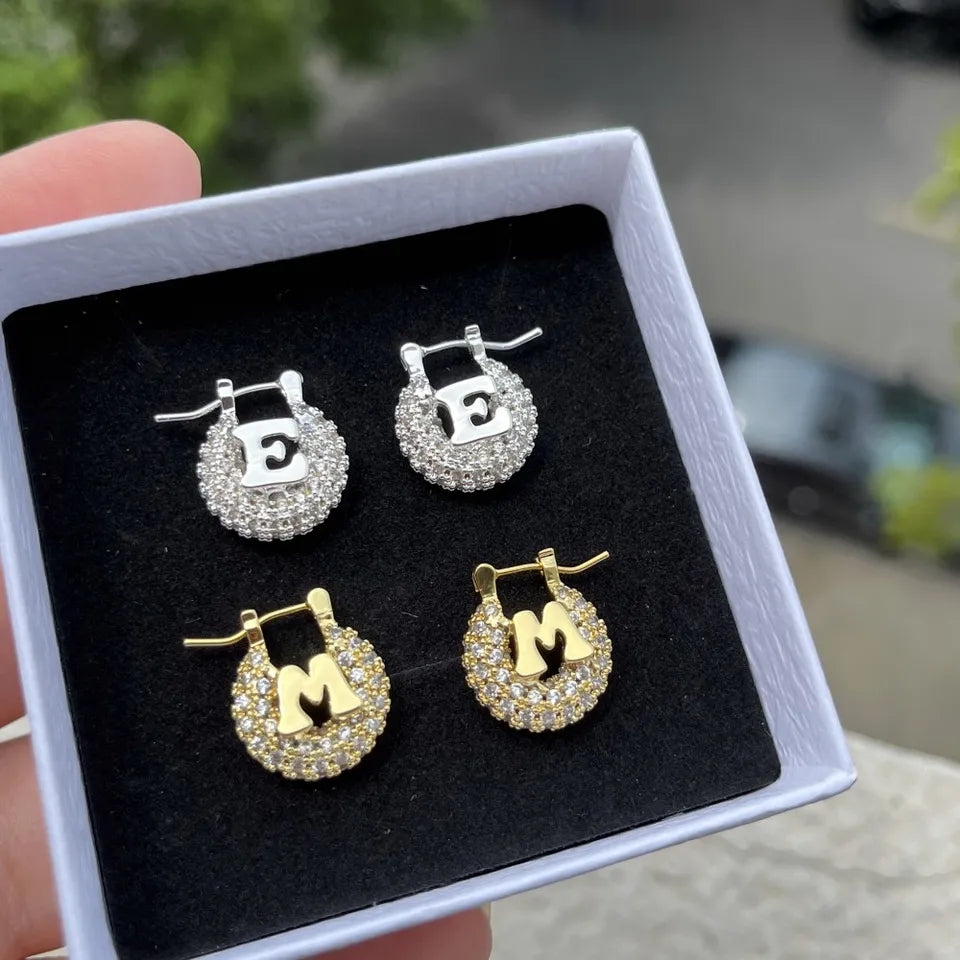 Mini Rhinestone Initial Earrings