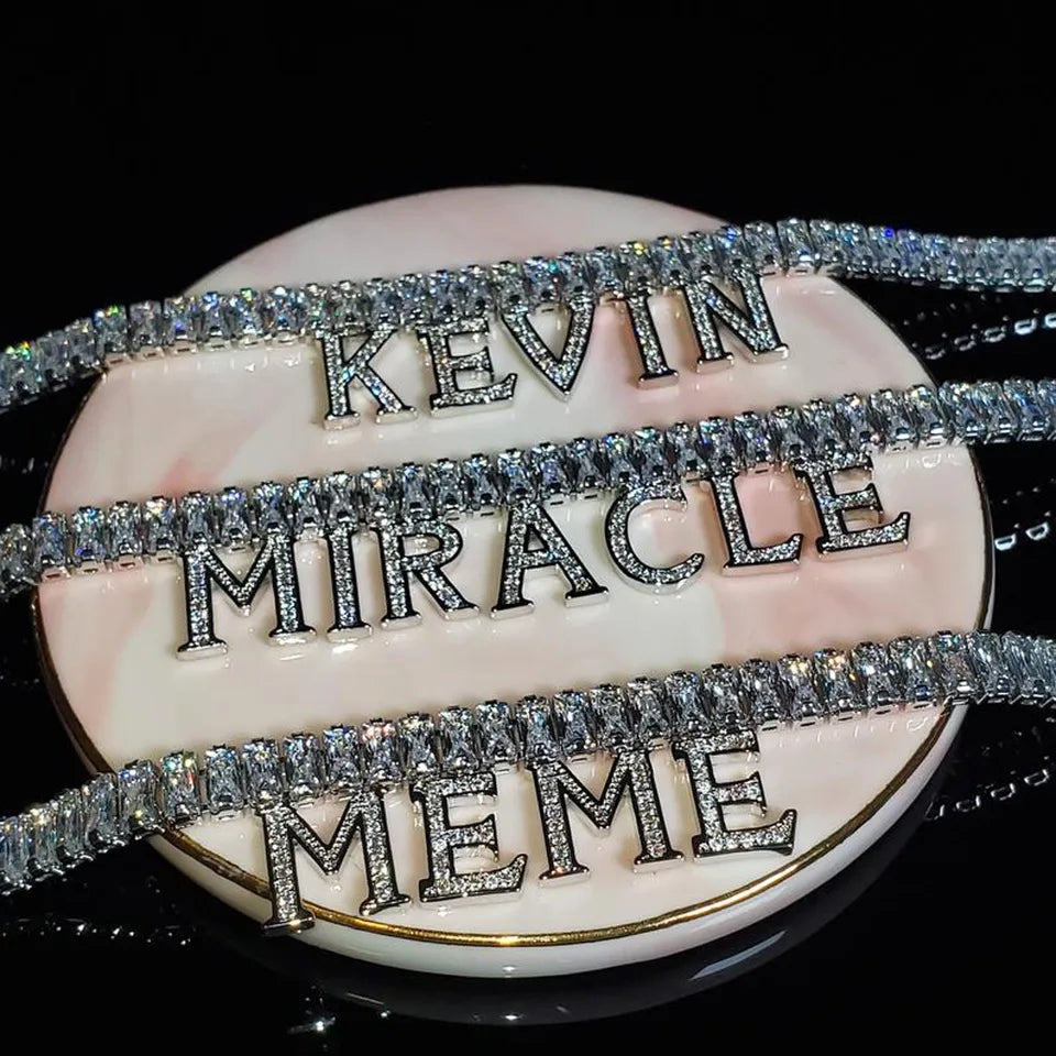Square Rhinestone Name Necklace