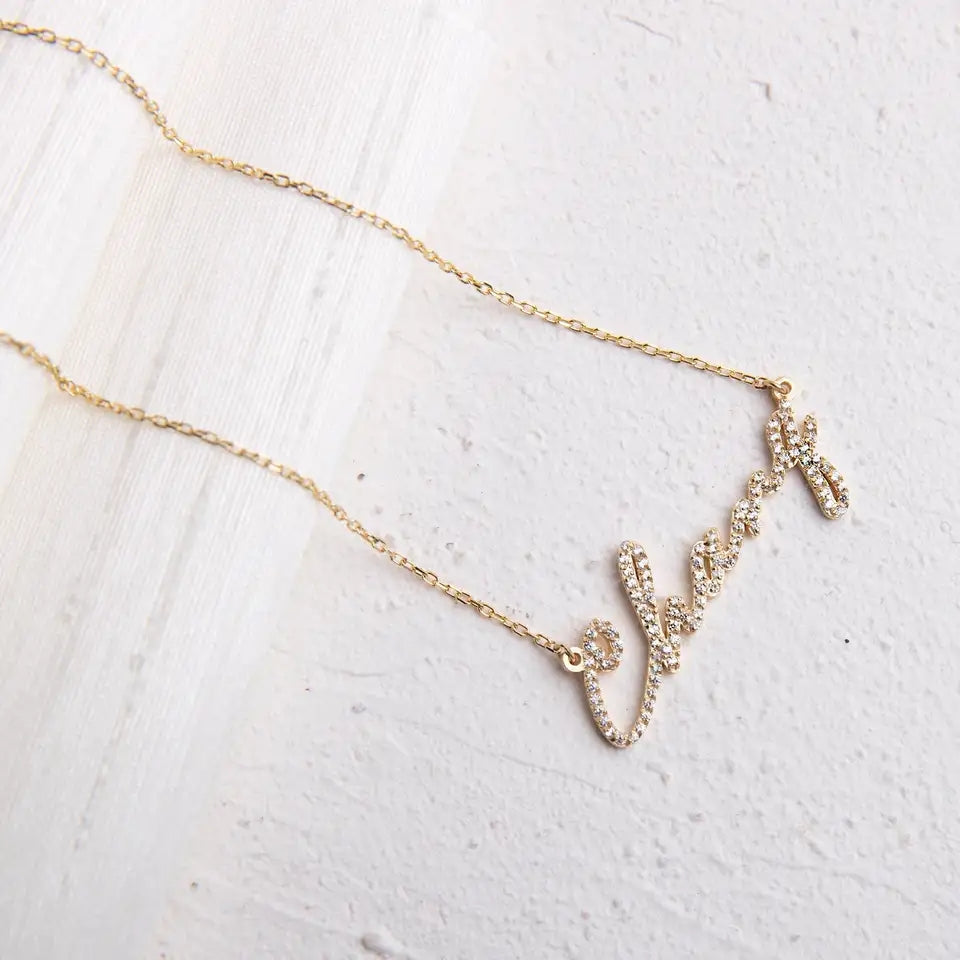 Custom Curve Rhinestone Name Chain