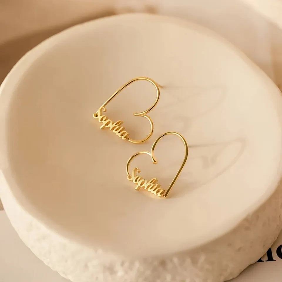 Custom Name Heart Studs