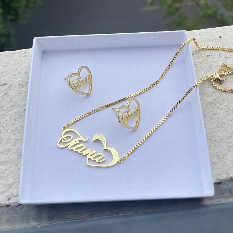 Custom Heart Earring & Necklace Set