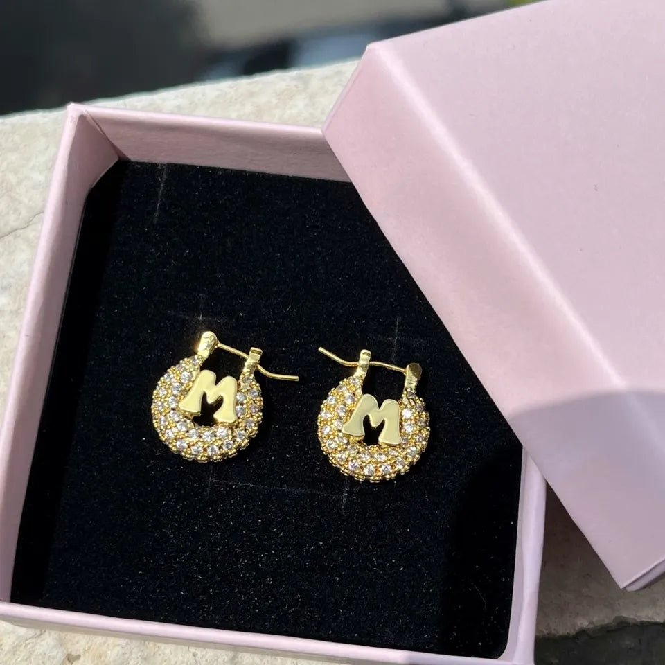 Mini Rhinestone Initial Earrings