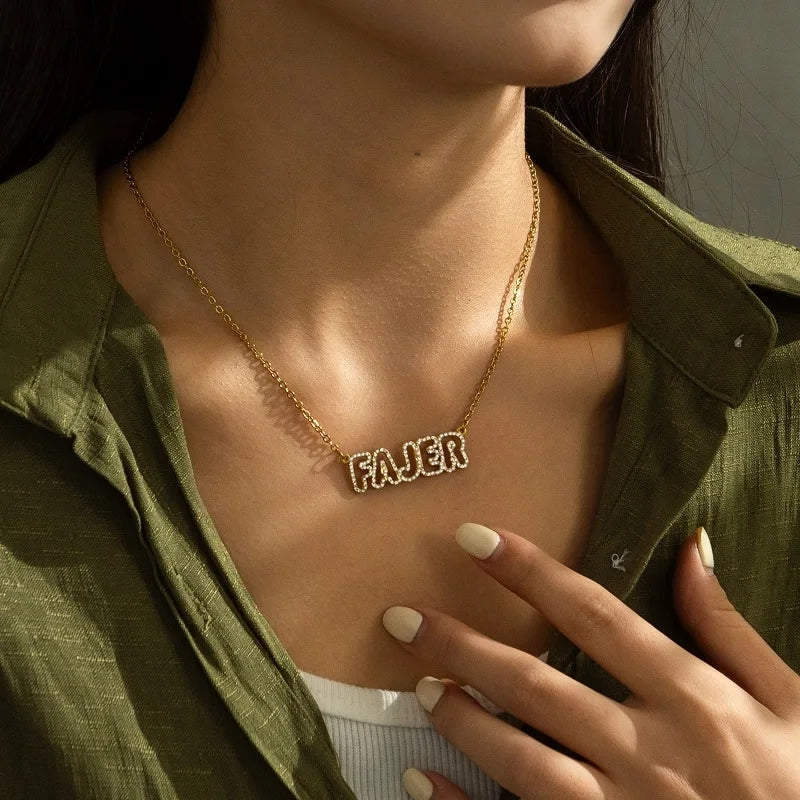 Hollow Rhinestone Name Necklace