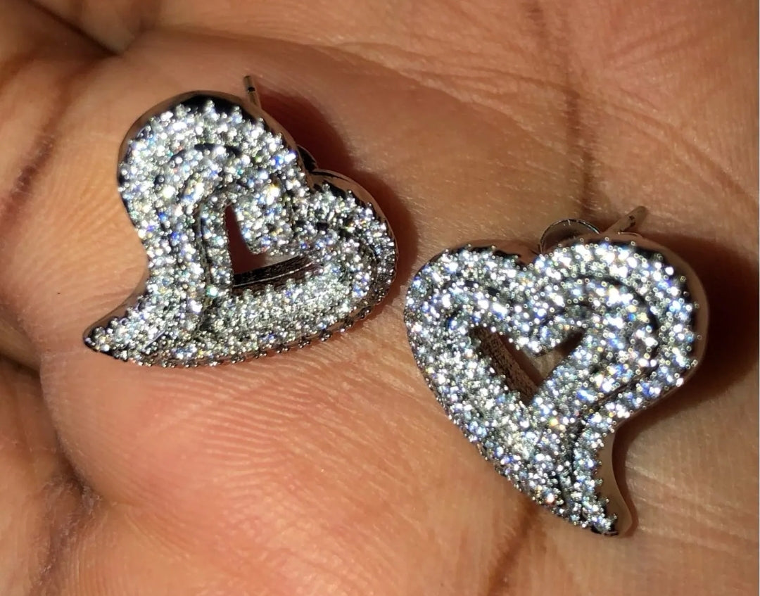 Pave Heart Stud Earrings