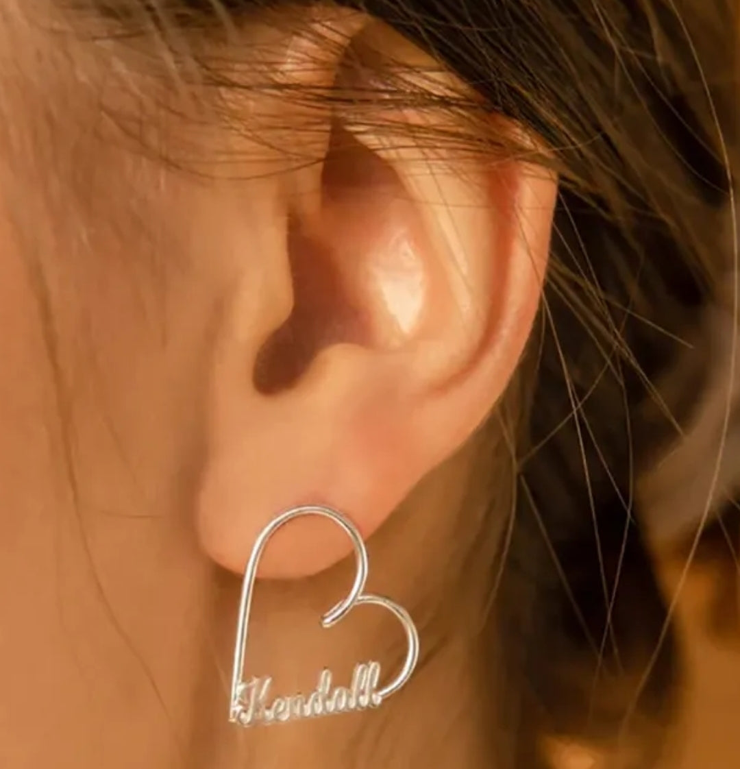 Custom Name Heart Studs