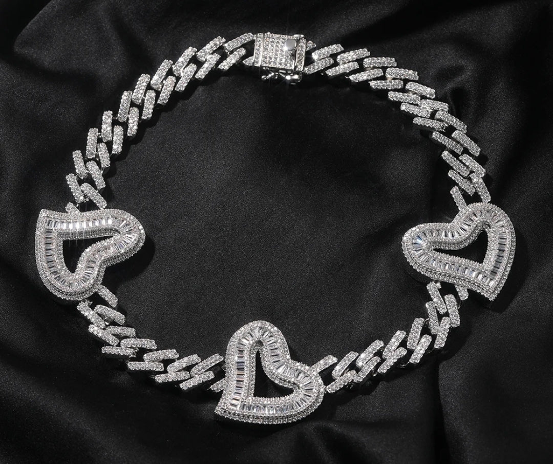 Triple Open Heart Cuban Necklace