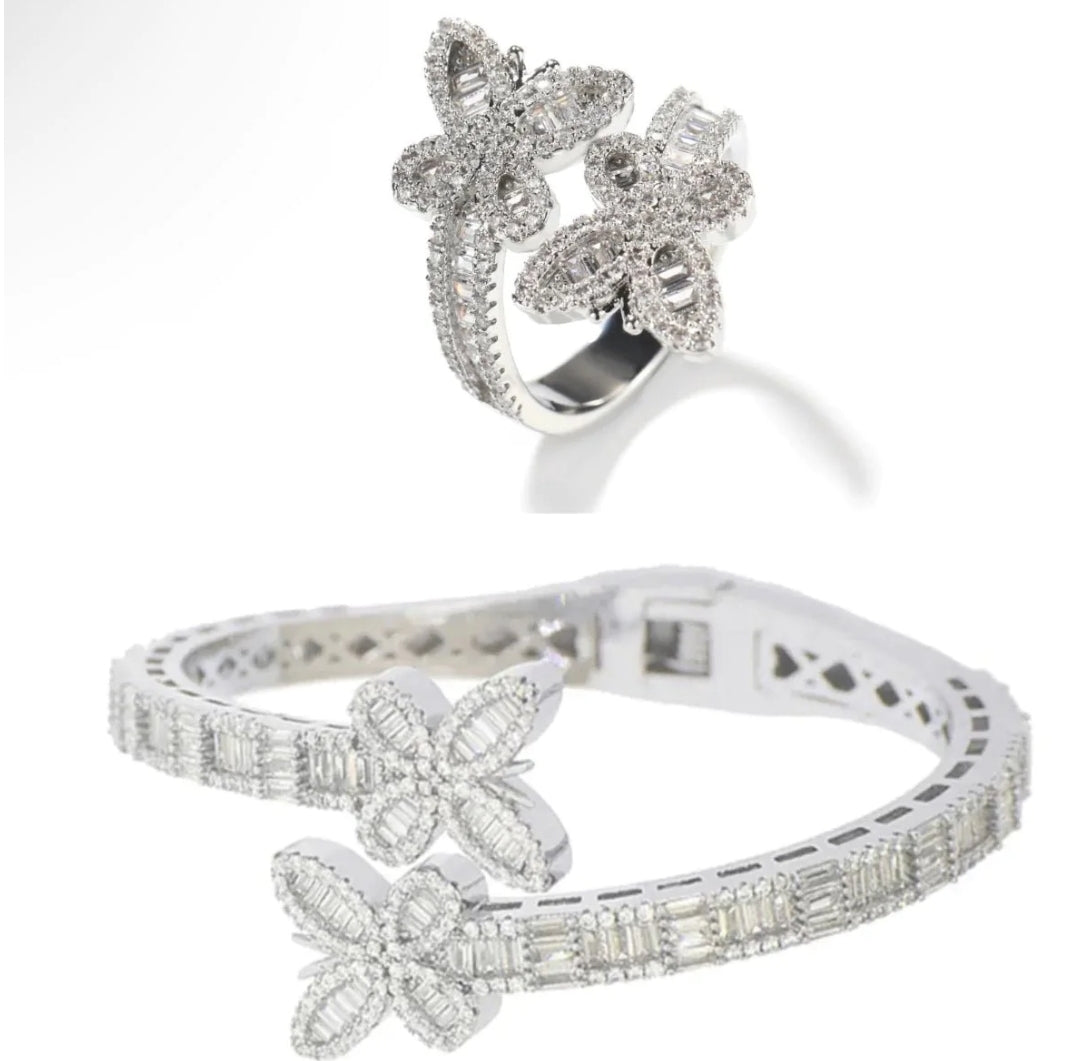 Baguette Butterfly Bracelet/ Ring Set