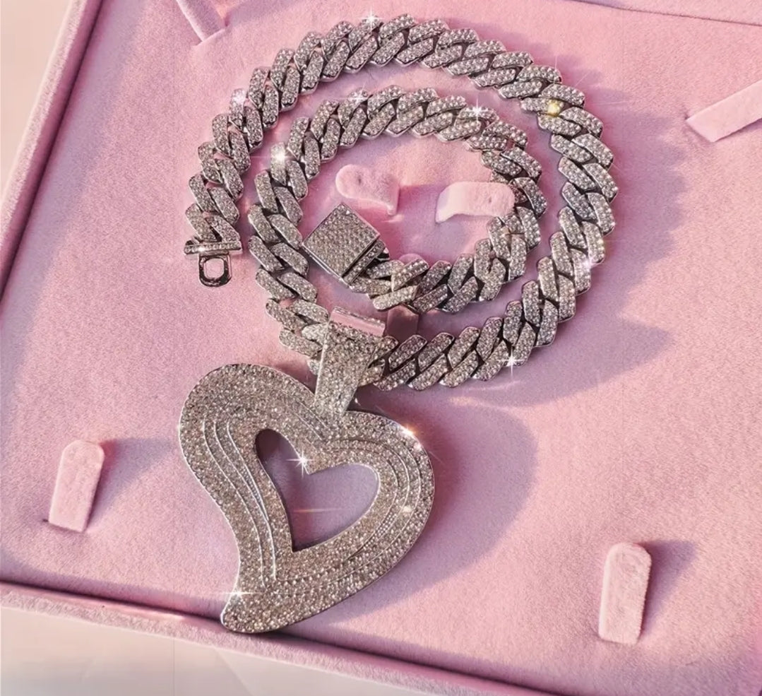 Icy Girl Heart Cuban Necklace