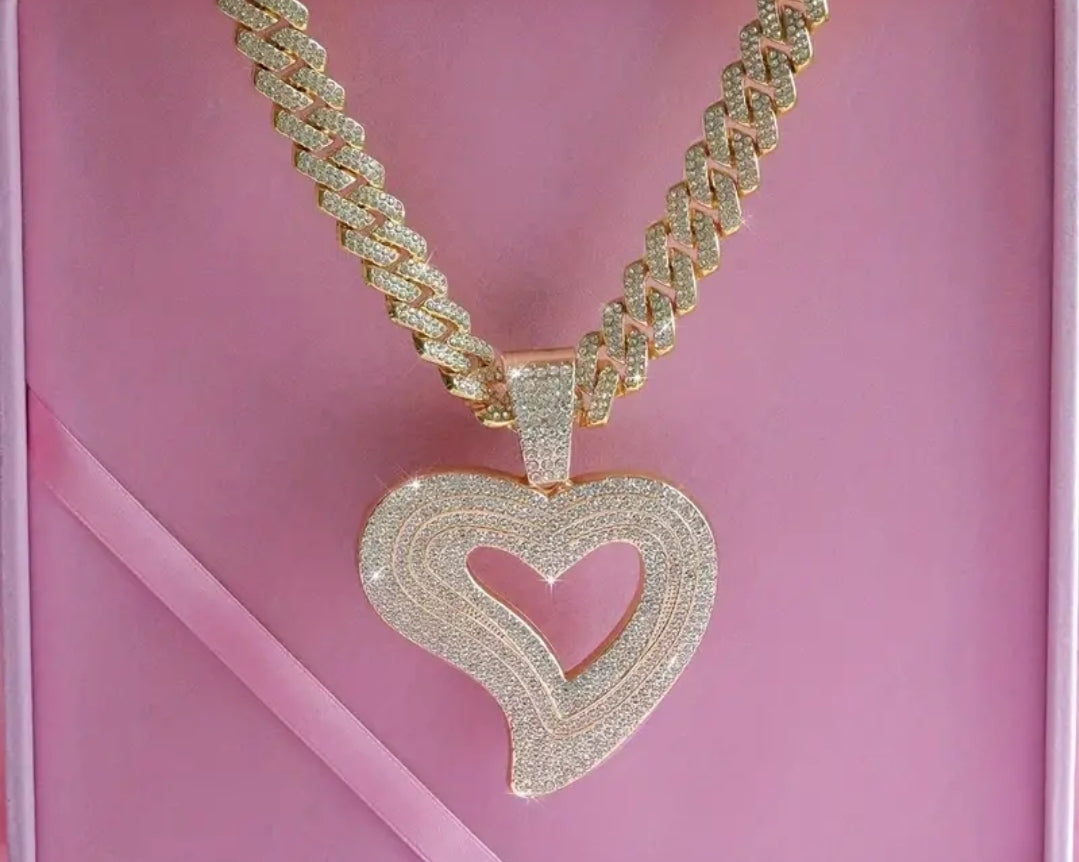 Icy Girl Heart Cuban Necklace