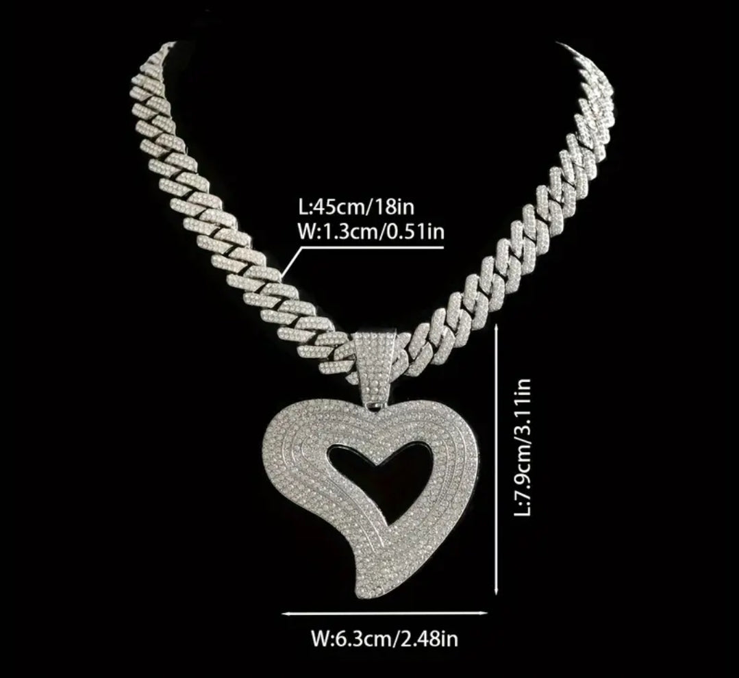 Icy Girl Heart Cuban Necklace