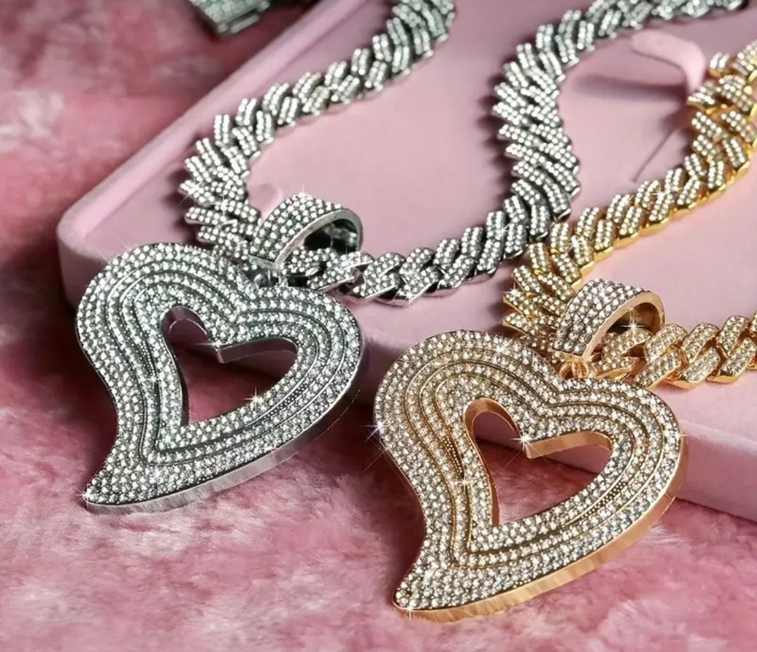 Icy Girl Heart Cuban Necklace