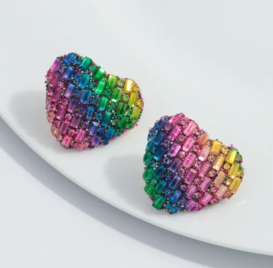 Rainbow Heart Studs