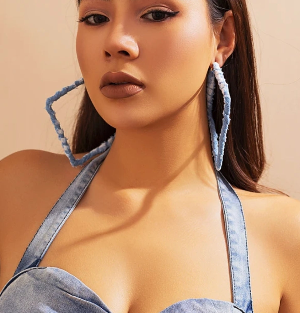 Big Denim Square Hoops