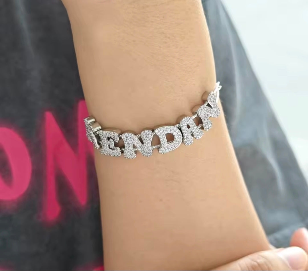 Custom Bubble Rhinestone Name Bracelet
