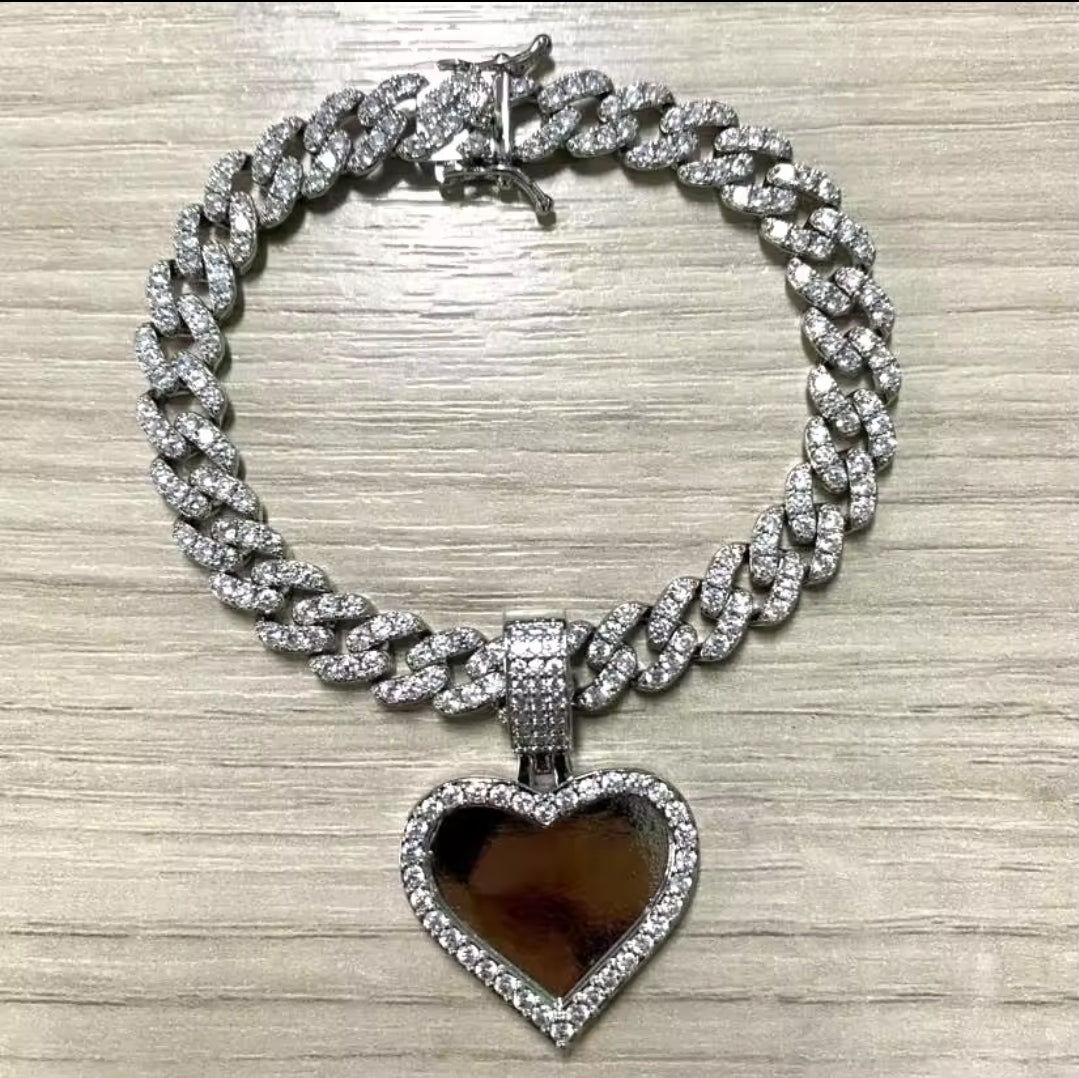 Cuban Heart Photo Charm Bracelet