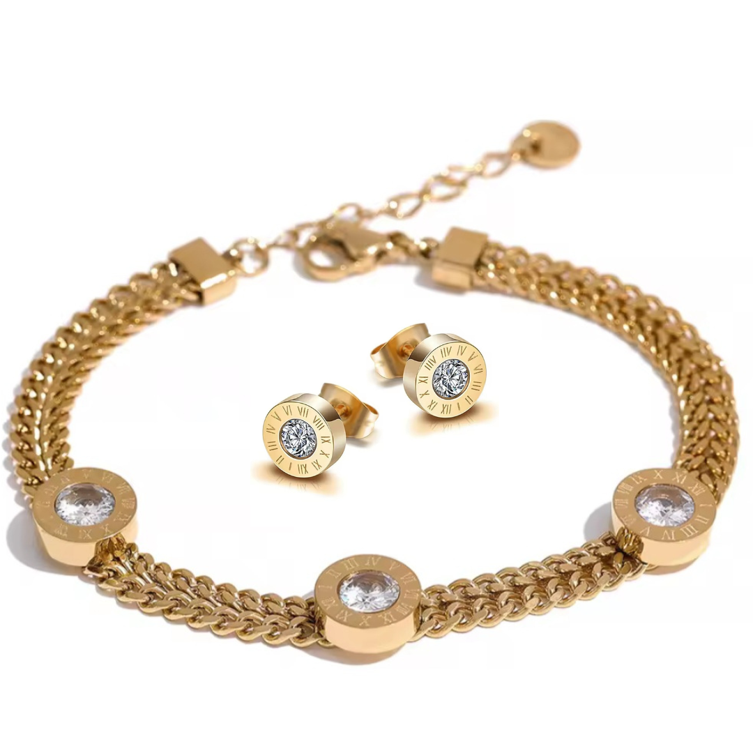 Roman Rhinestone Set (Bracelet/ Earring)