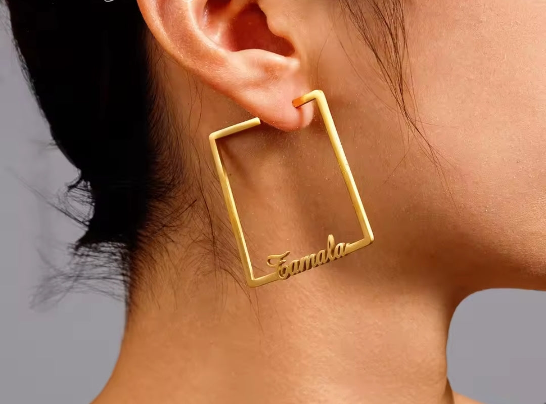 Custom Square Name Earrings