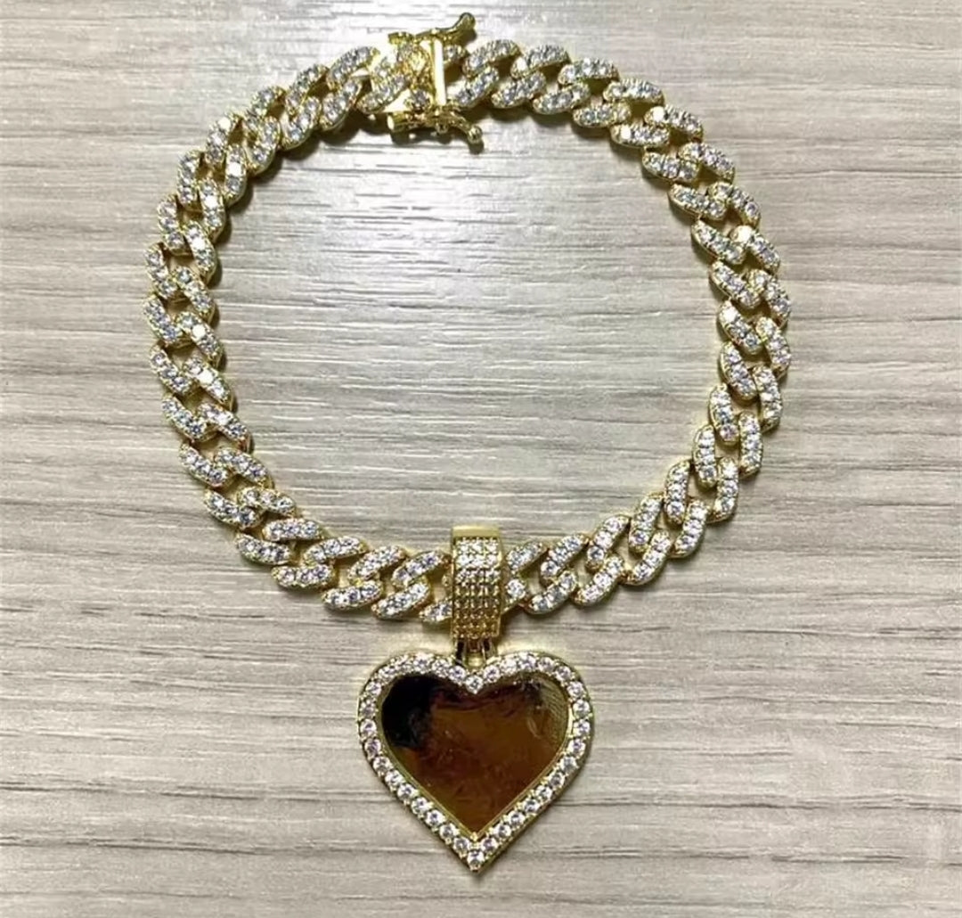 Cuban Heart Photo Charm Bracelet