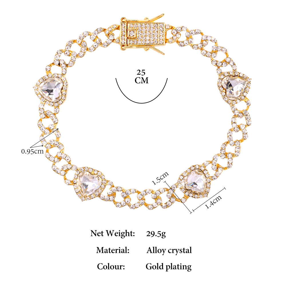 Heart Rhinestone Cuban Necklace/Bracelet/Anklet