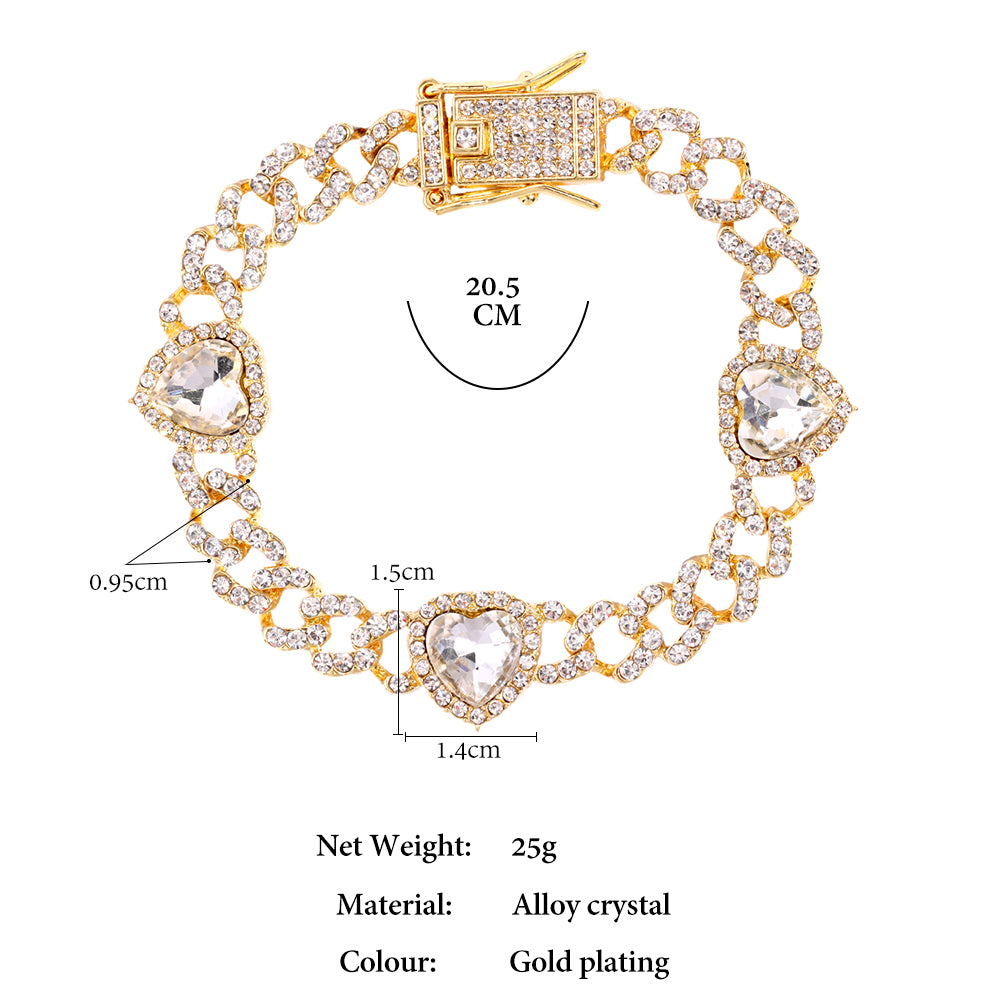 Heart Rhinestone Cuban Necklace/Bracelet/Anklet