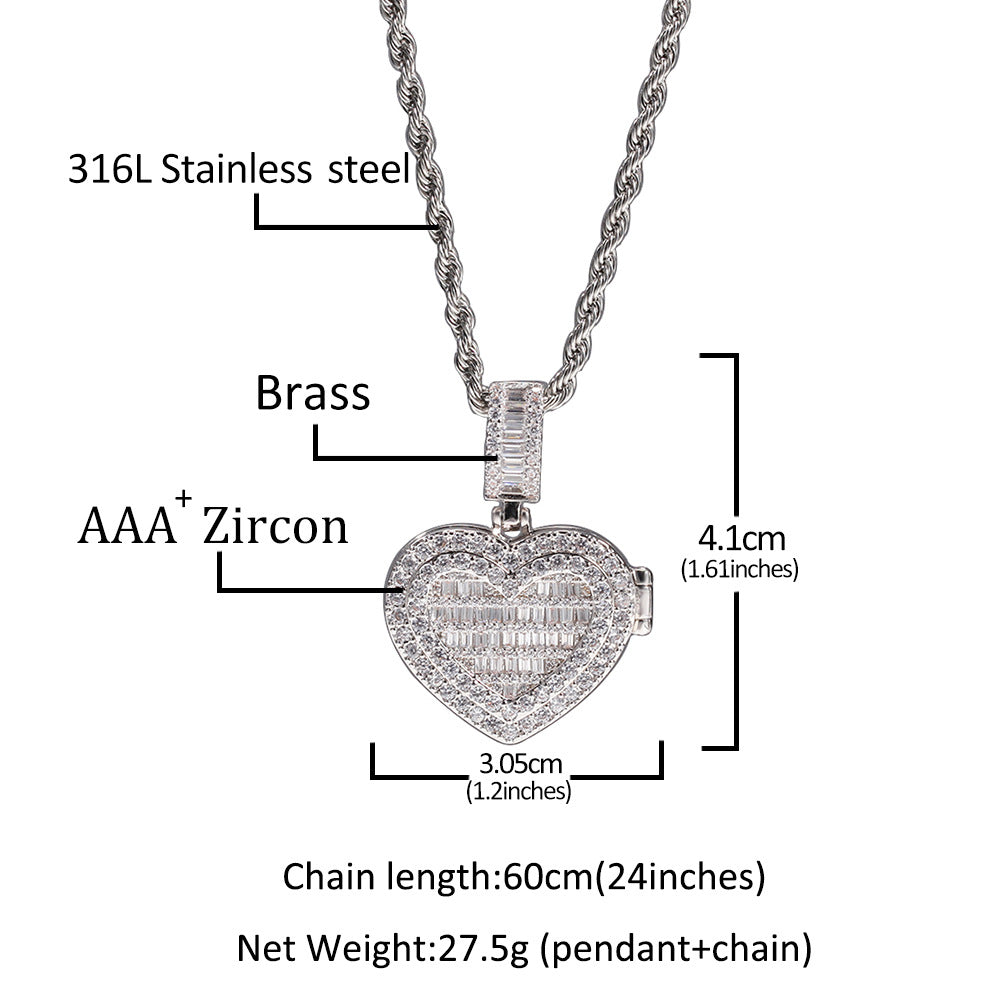 Crystal Pave Photo Heart Pendant