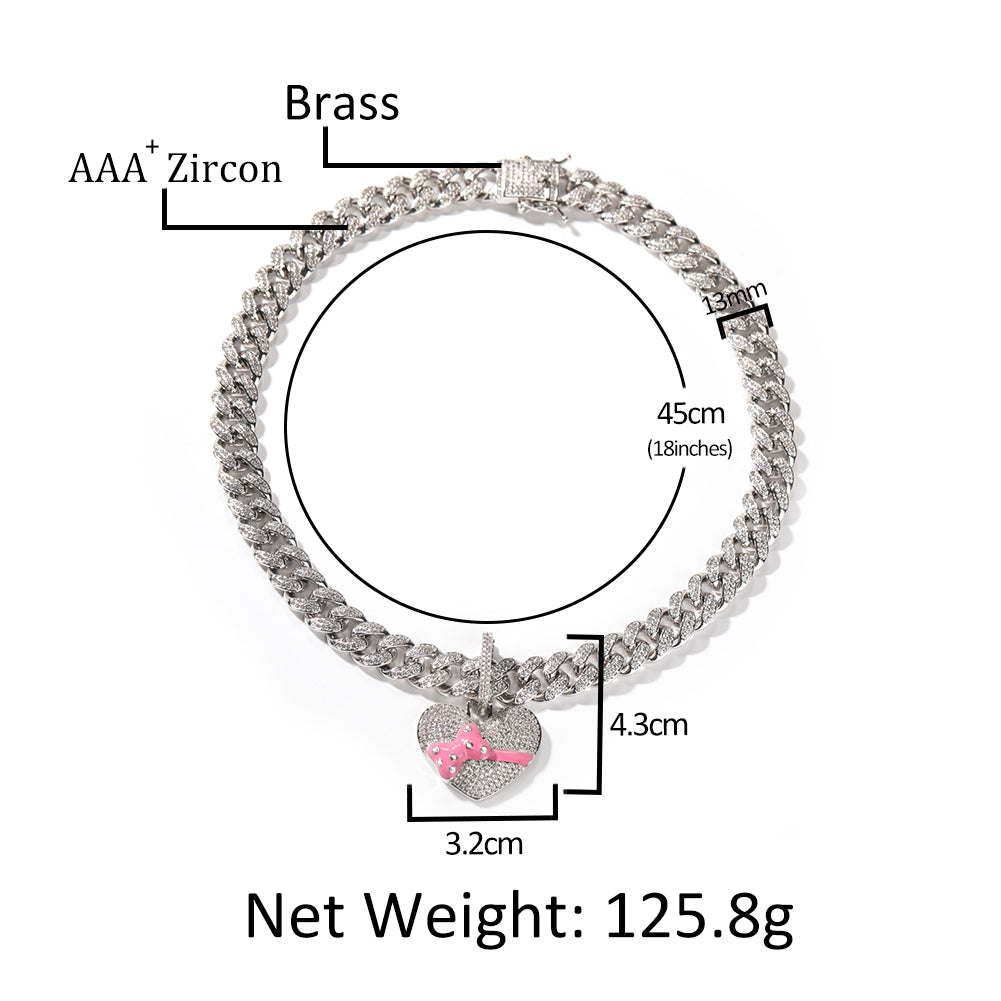 Bow Heart Cuban Link Necklace