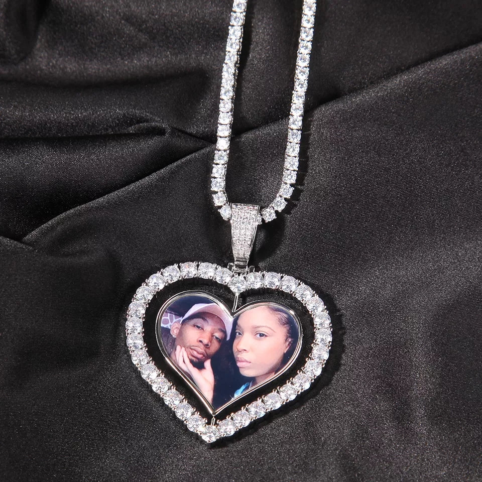 Rotating Heart Double Photo Memory Medallions