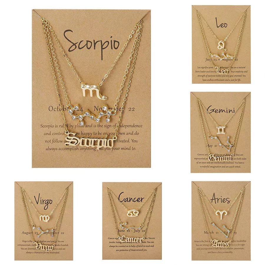 3 piece Rhinestone Zodiac Sign Necklaces