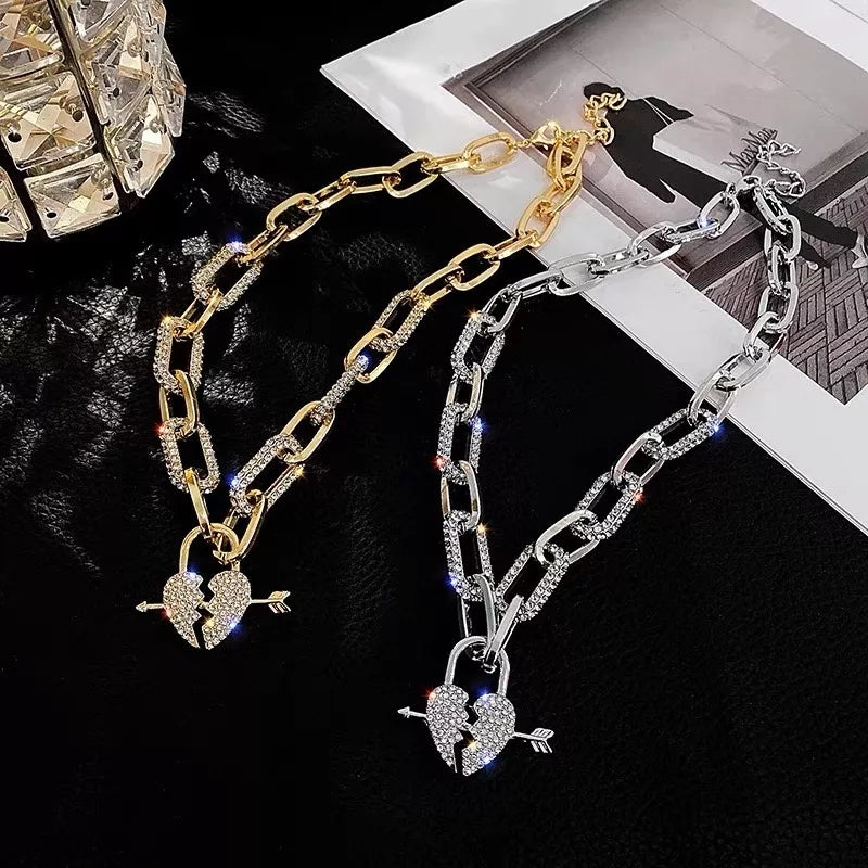 Broken Heart Rhinestone Necklace