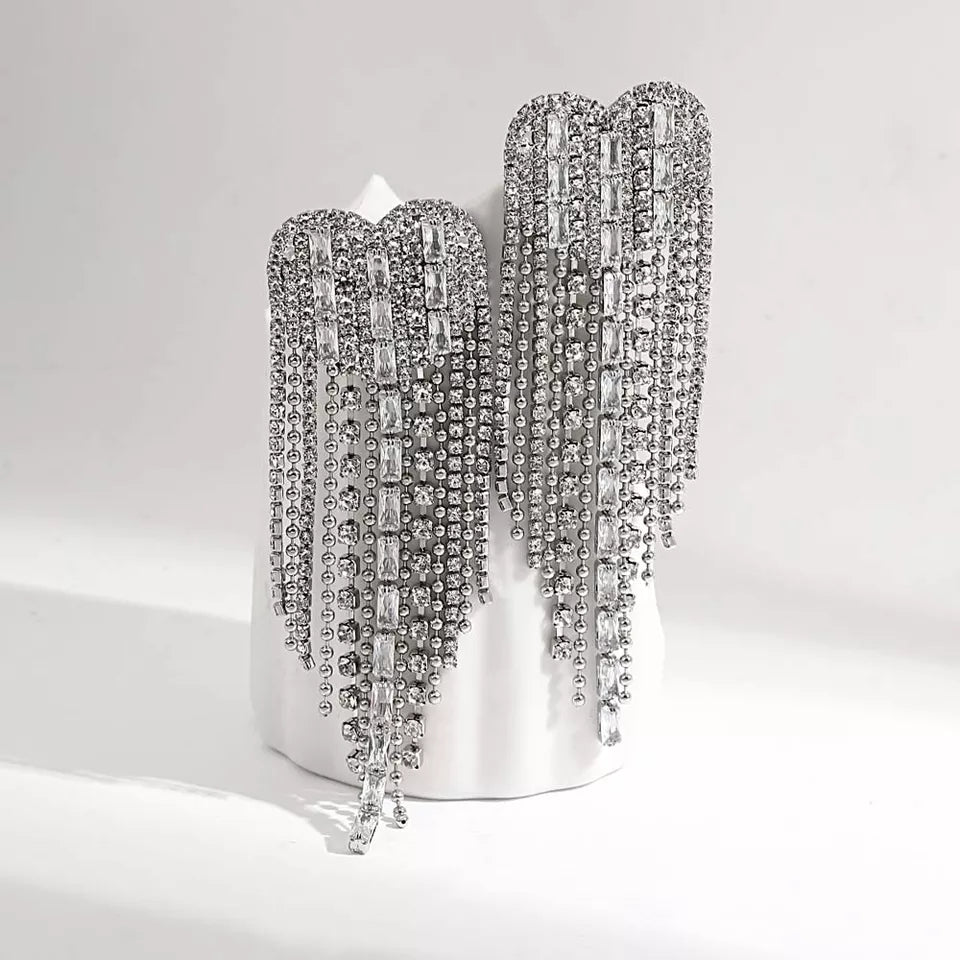 Rhinestone Fringe Stud Heart Earrings