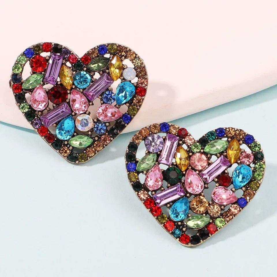 Mosiac Rhinestone Stud Heart Earrings