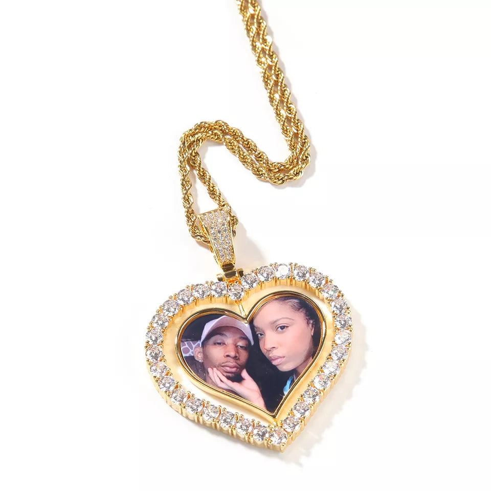 Rotating Heart Double Photo Memory Medallions