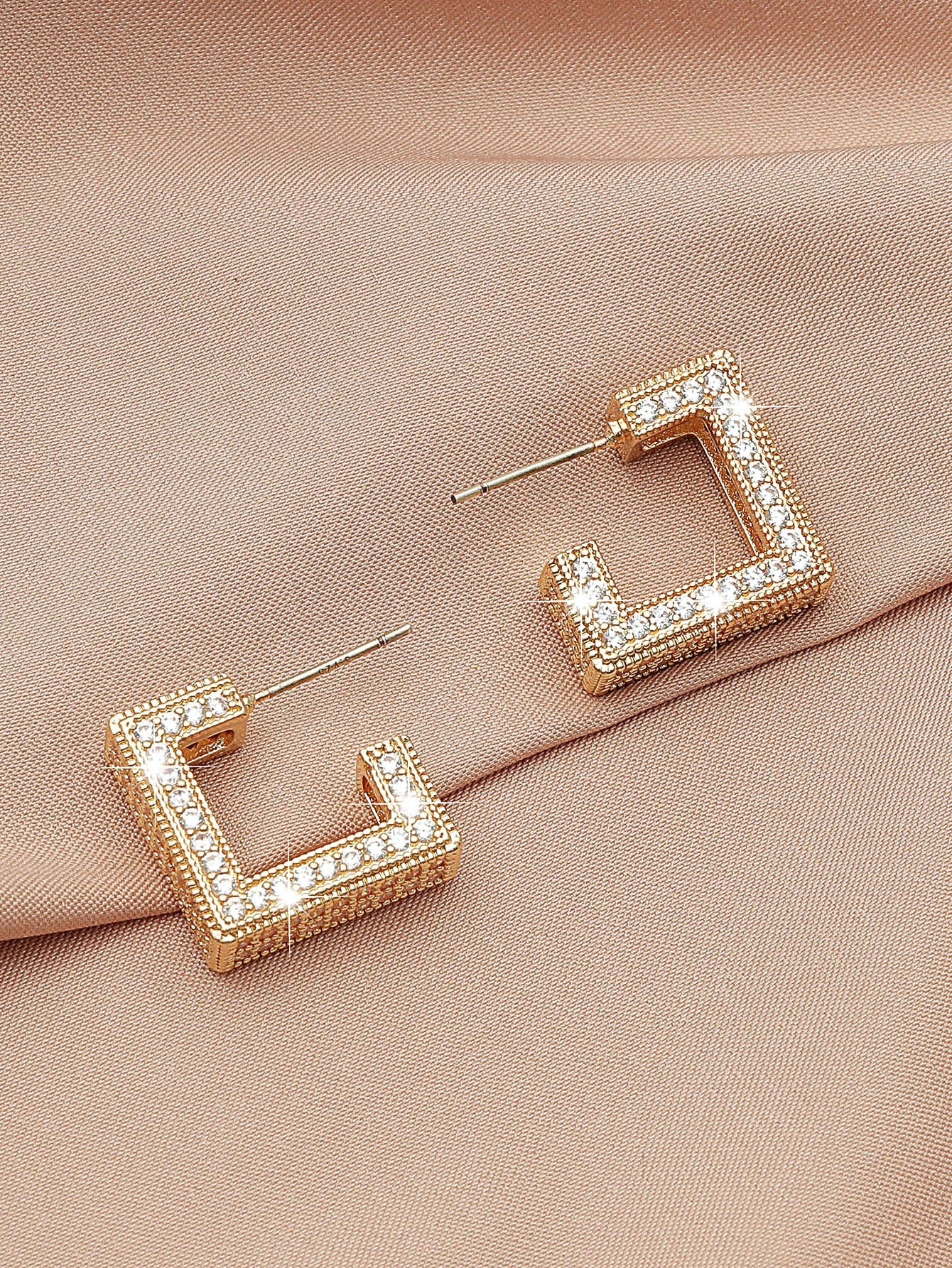 Rhinestone Square Deco Geometric Hoop Earrings