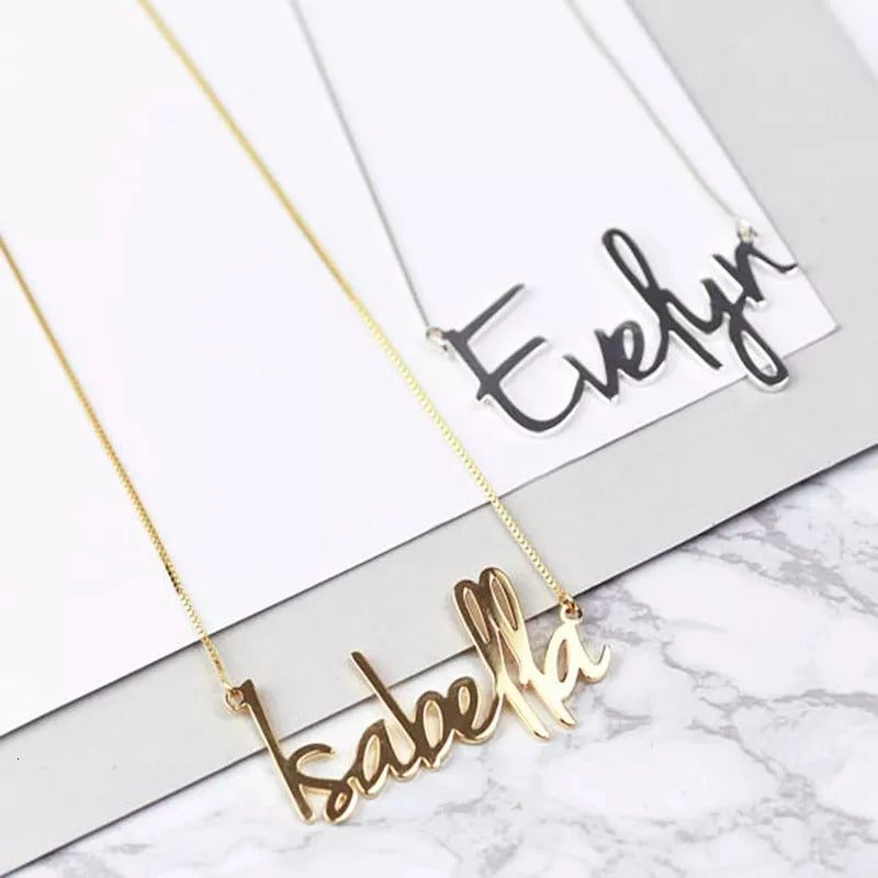 Box Chain Script Name Necklace