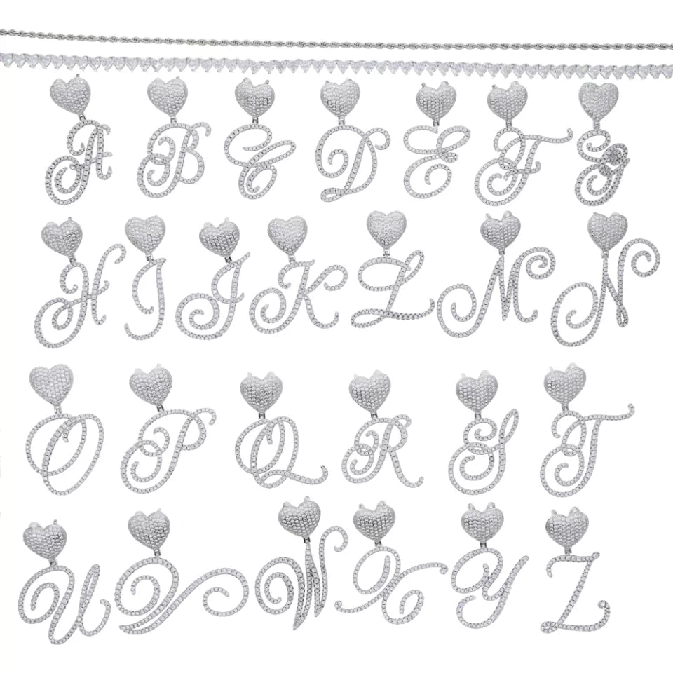 Custom Heart Initial Rhinestone Necklace