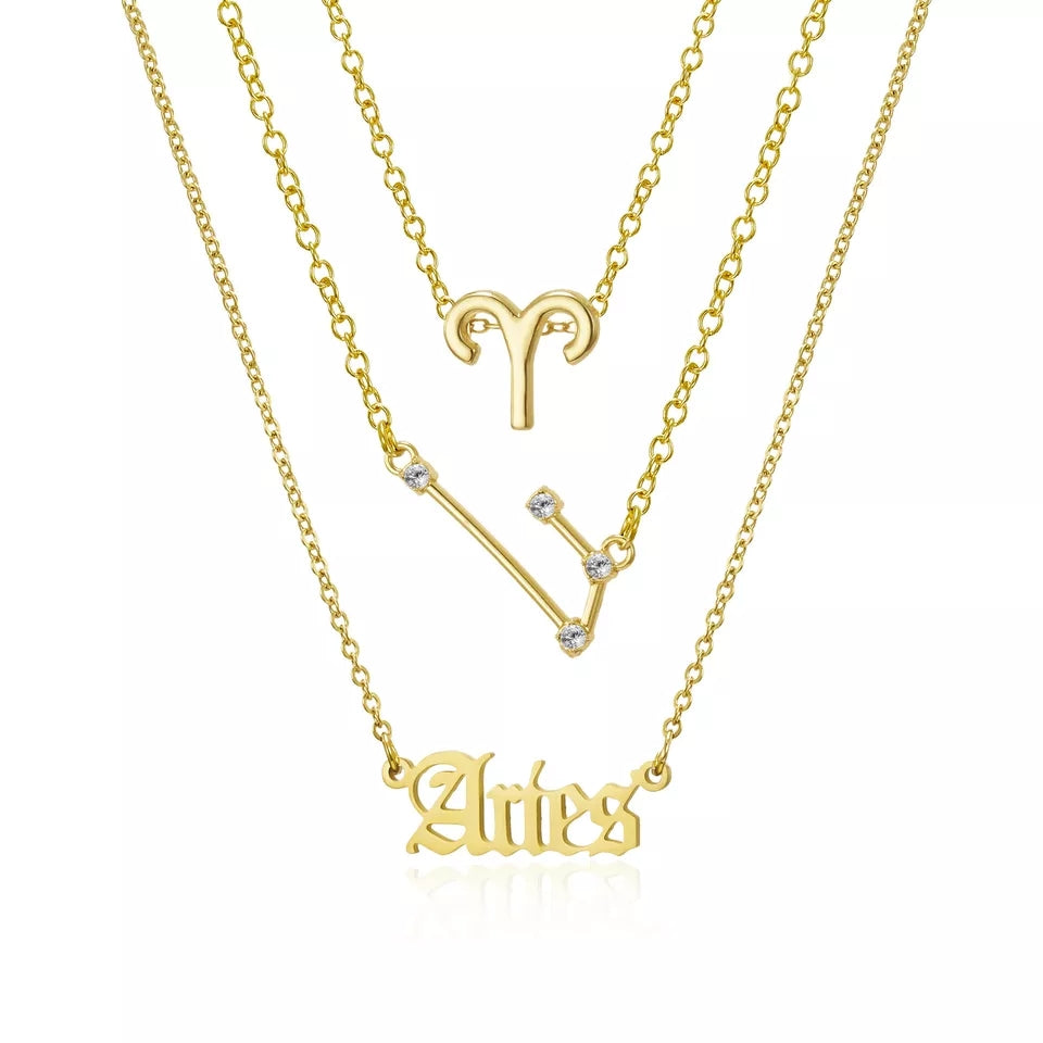 3 piece Rhinestone Zodiac Sign Necklaces