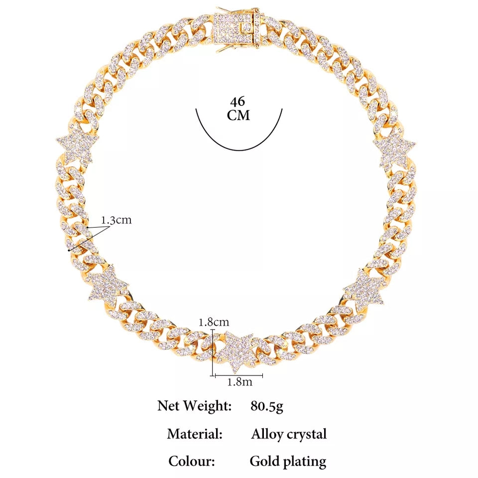 Star Rhinestone Cuban Necklace or Bracelet